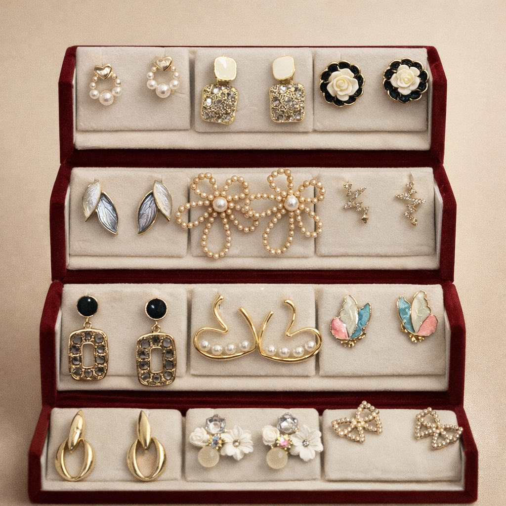 Set of 12 Korean Earrings with Jewellery Box