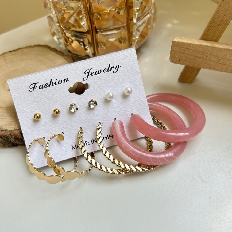 Pink Hoops Earrings Combo