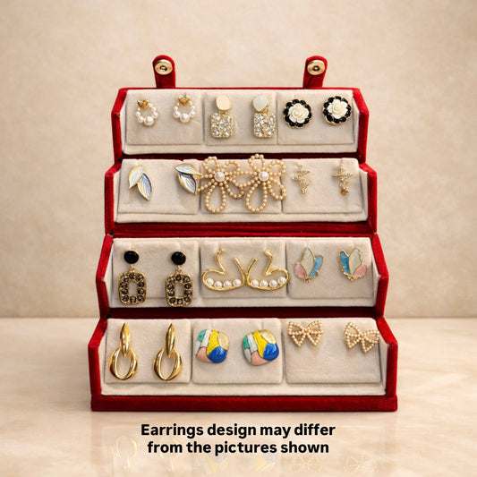 Set of 12 Korean Earrings with Jewellery Box