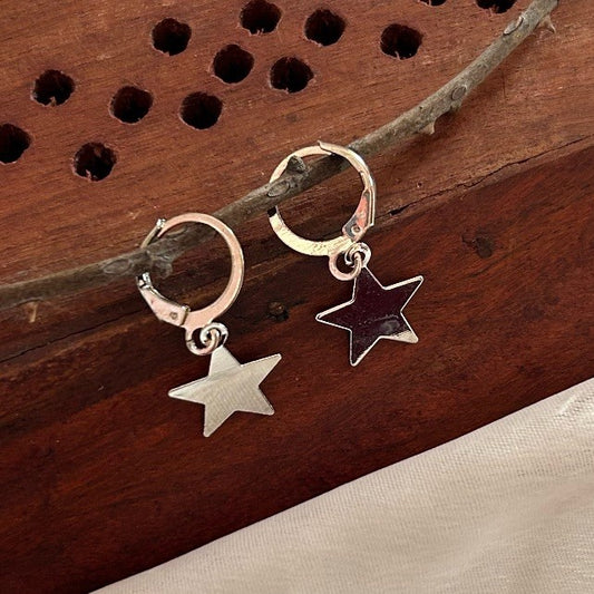 Silver Star Huggie Earrings