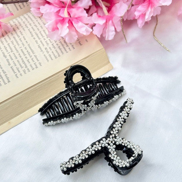 Stone Studded Black Claw Clip