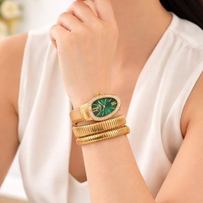 Golden Snake Wrap Watch - Green