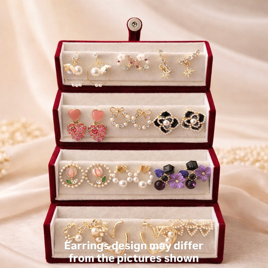 Set of 12 Korean Earrings with Jewellery Box