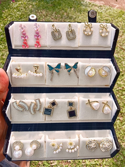 Set of 12 Korean Earrings with Jewellery Box