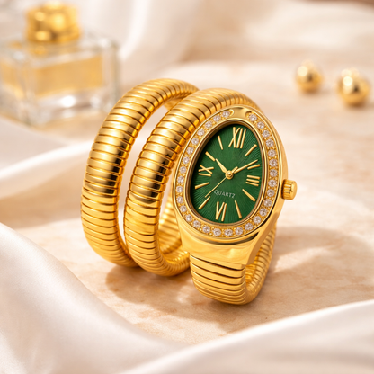 Golden Snake Wrap Watch - Green