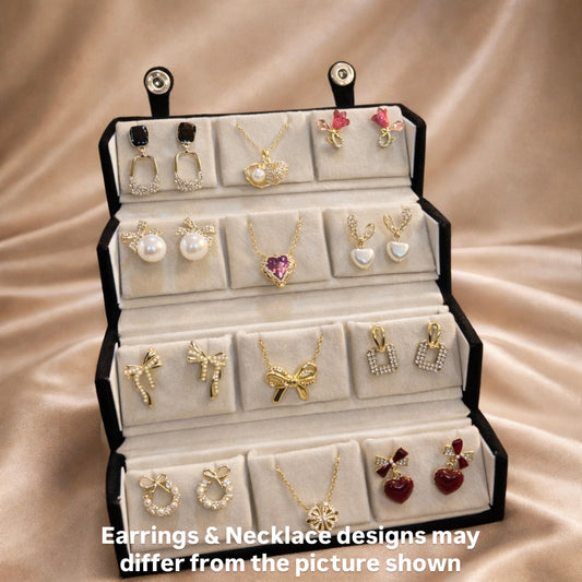Set of Korean Earrings & Anti-Tarnish Necklaces with Jewellery Box