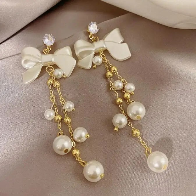 Korean Pearl Bow Earrings