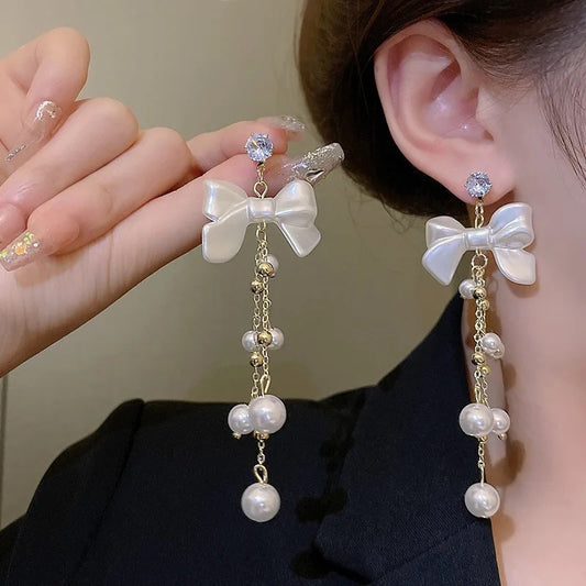 Korean Pearl Bow Earrings