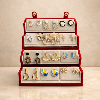 Set of 12 Korean Earrings with Jewellery Box