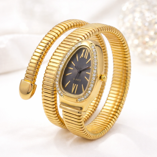 Golden Snake Wrap Watch - Black