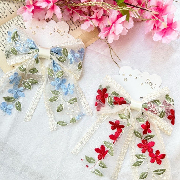 Embroidered Lace Hair Bow Clip