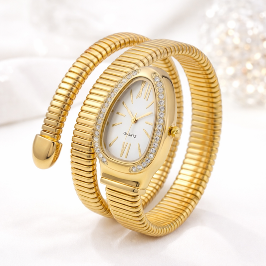 Golden Snake Wrap Watch - White