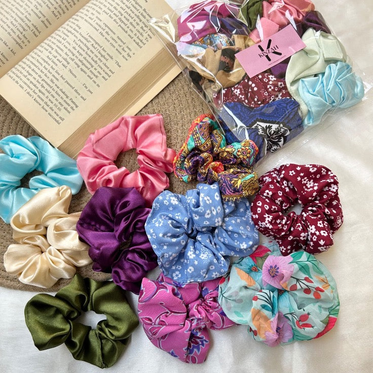 Printed & Satin Scrunchies Combo