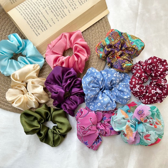 Printed & Satin Scrunchies Combo