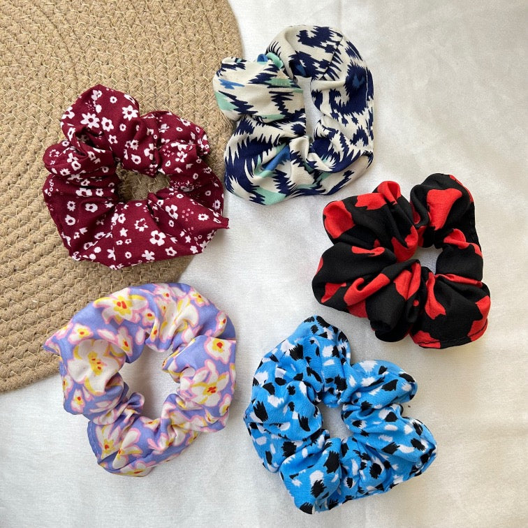 Printed Scrunchies - set of 5