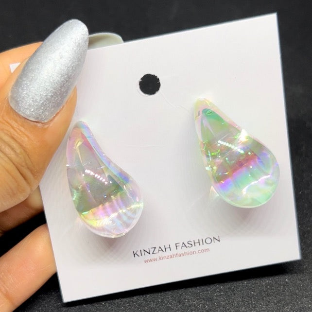 Holographic Rainbow Tear Drop Earrings