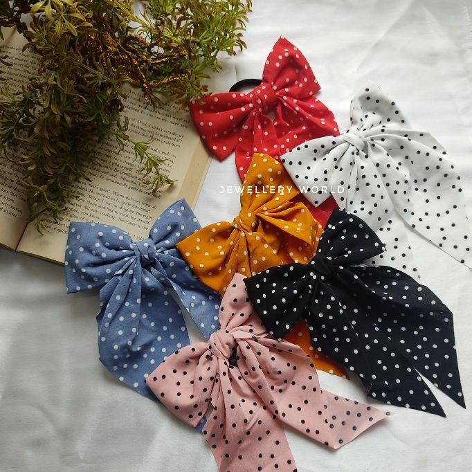 Polka Dots Hair Bow Rubber