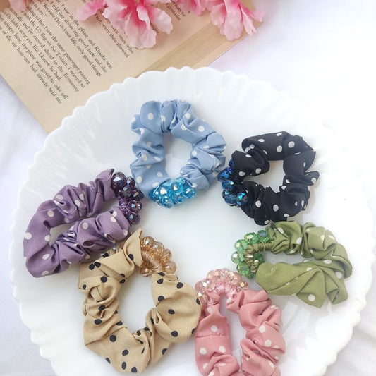 Polka Dots Crystal Scrunchie