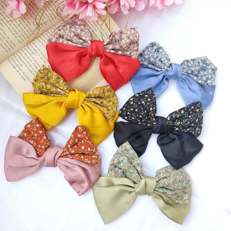 Floral Satin Hair Bow Clip