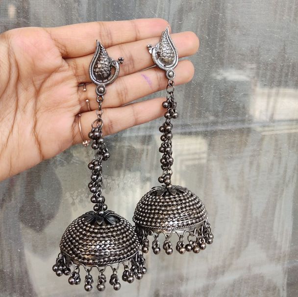 Oxidised Peacock Jhumka