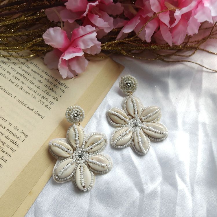 White Beaded Earrings