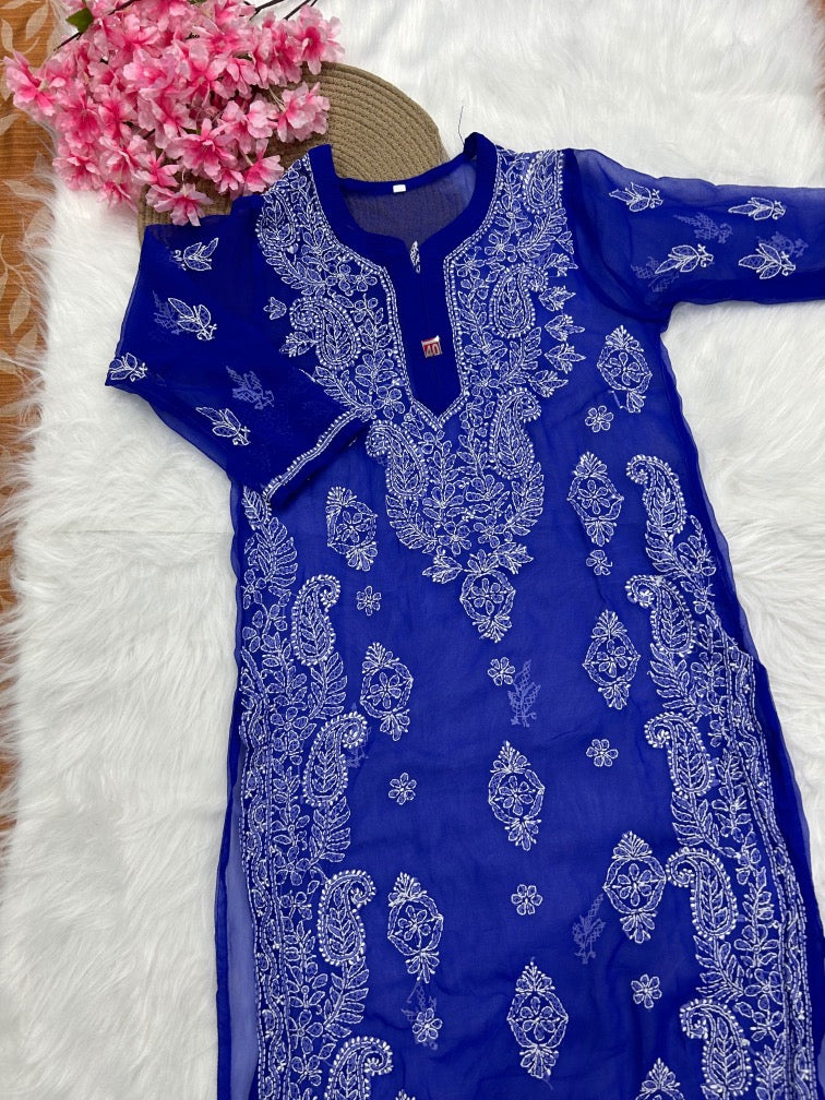 Georgette Chikankari Long Kurti