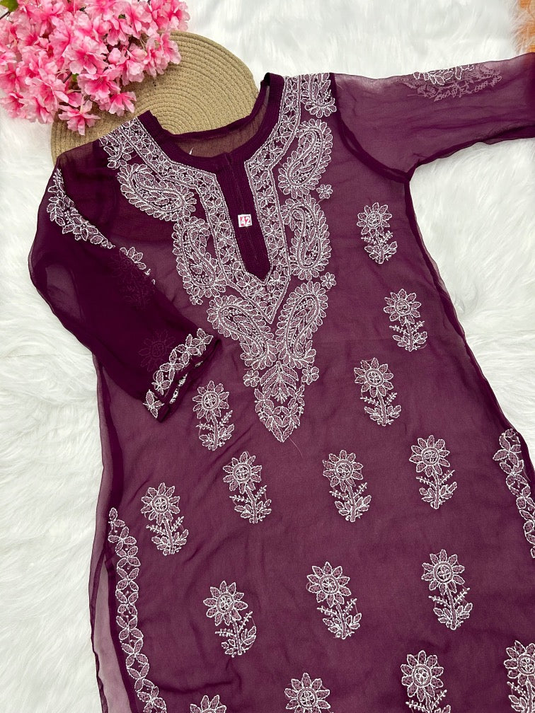 Georgette Chikankari Long Kurti