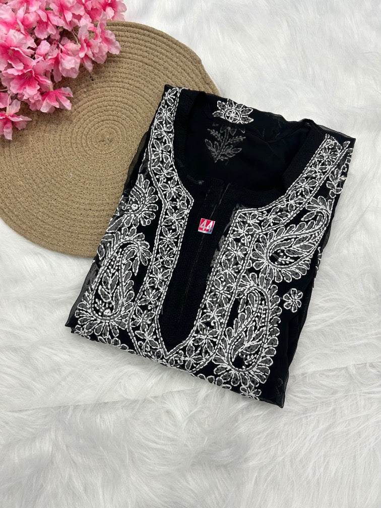 Georgette Chikankari Long Kurti