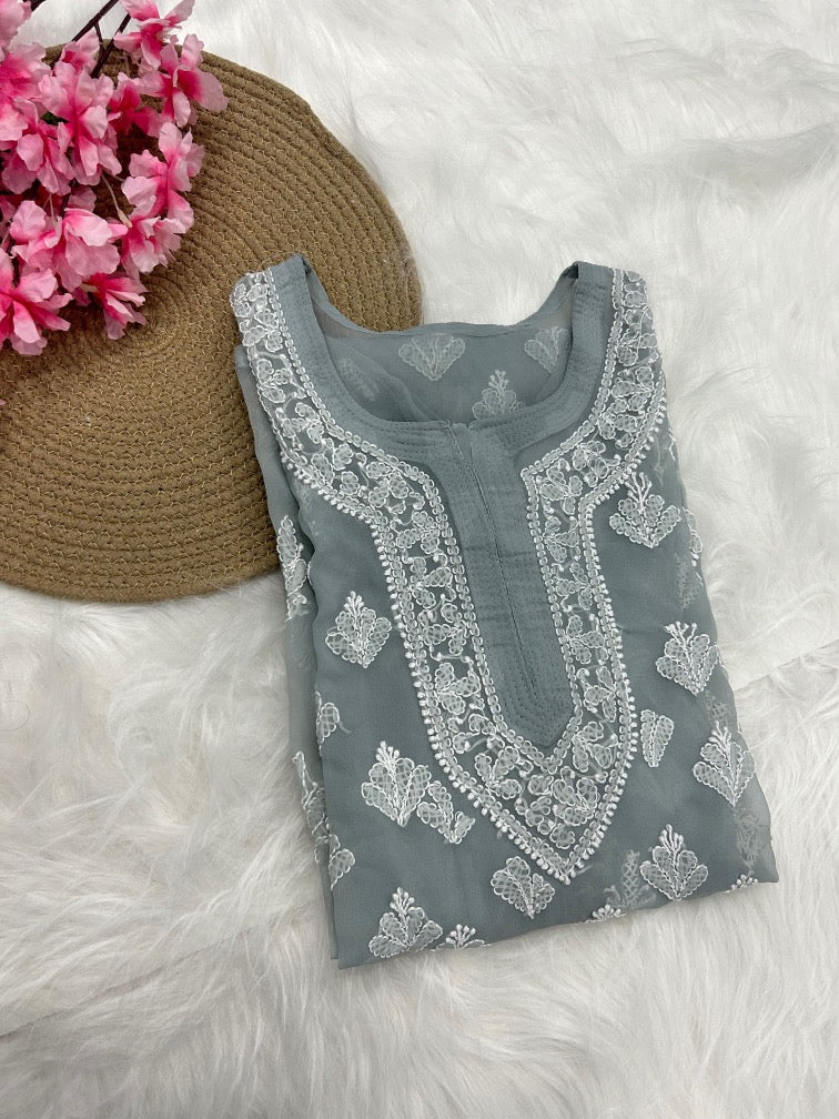 Georgette Chikankari Long Kurti