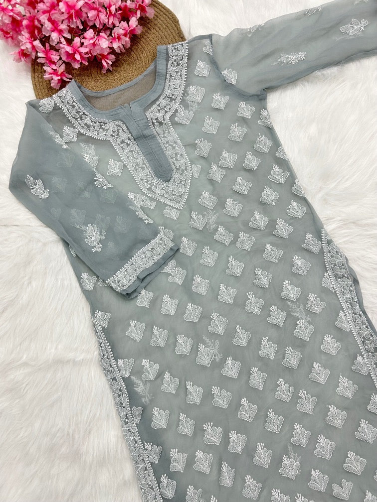 Georgette Chikankari Long Kurti