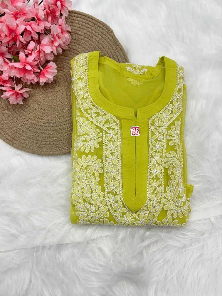 Georgette Chikankari Long Kurti