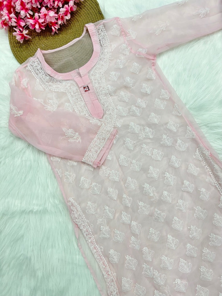 Georgette Chikankari Long Kurti