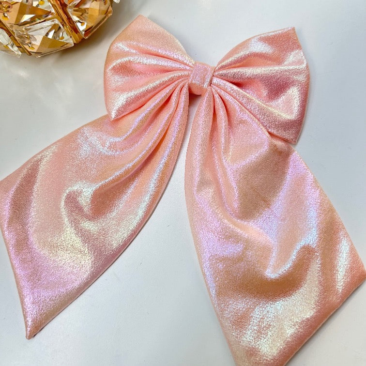 Peachy Shimmer Hair Bow Clip