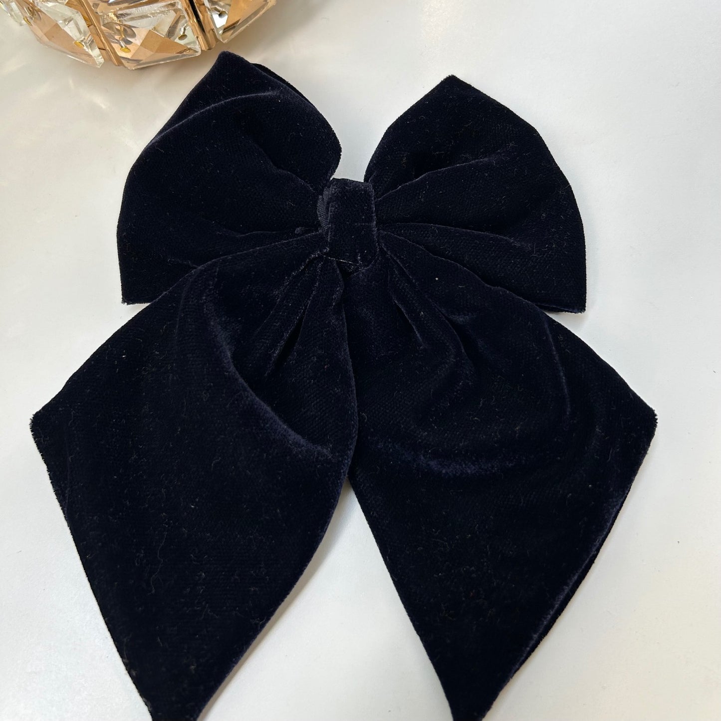 Navy Velvet Bow Clip