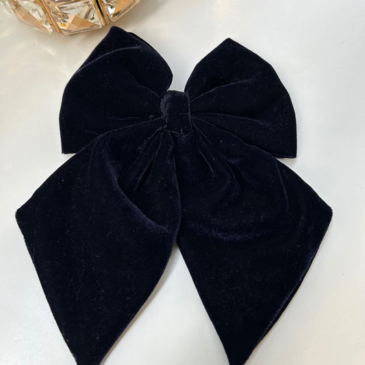 Navy Velvet Bow Clip