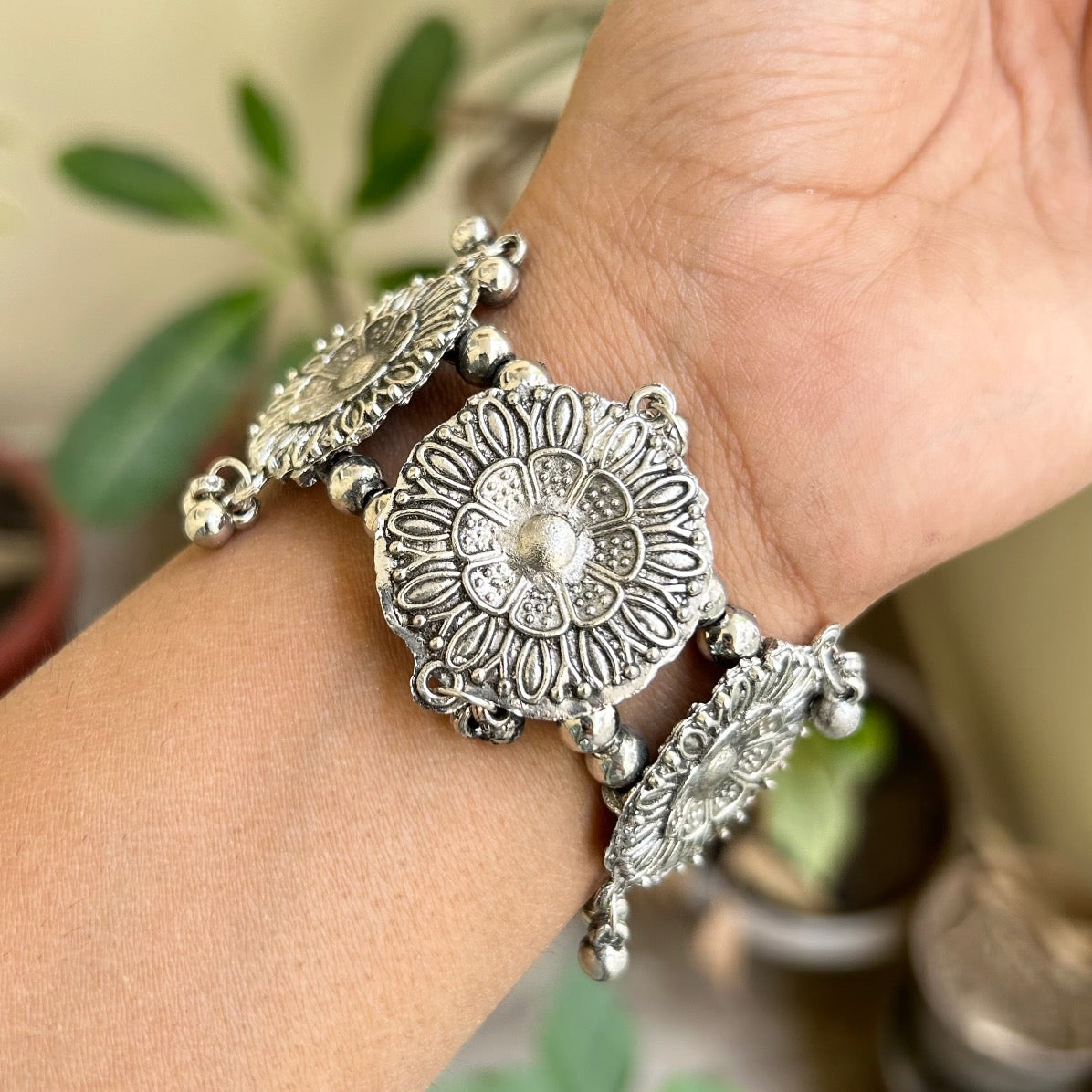 Oxidised Floral Bangle