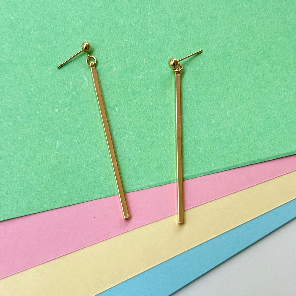 Long Bar Drop Earrings - Golden