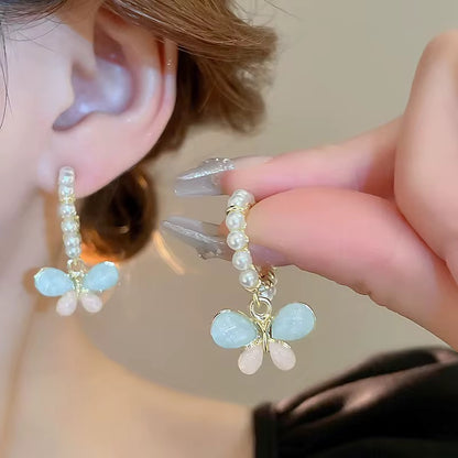 Elegant Pearl Butterfly Dangle Earrings