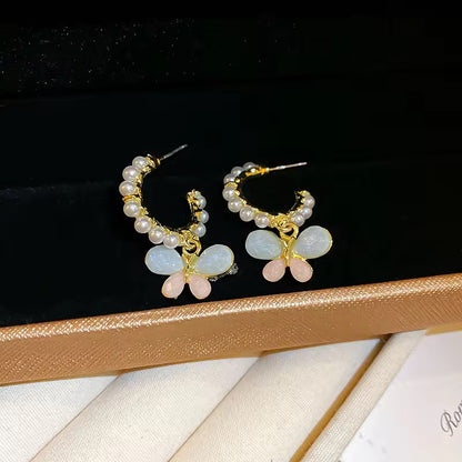 Elegant Pearl Butterfly Dangle Earrings