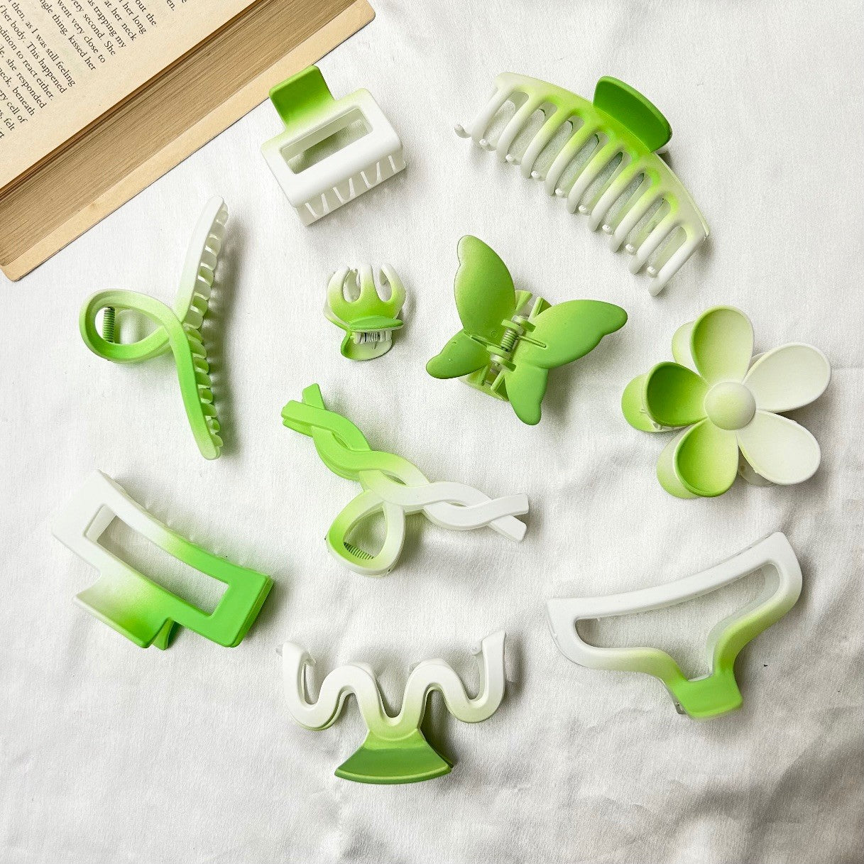 Green Themed Hair Claw Clutcher Set Of 10