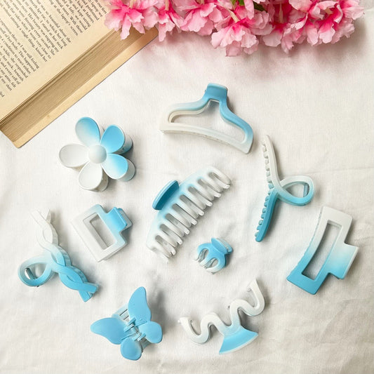 Blue Themed Hair Claw Clutcher Set Of 10