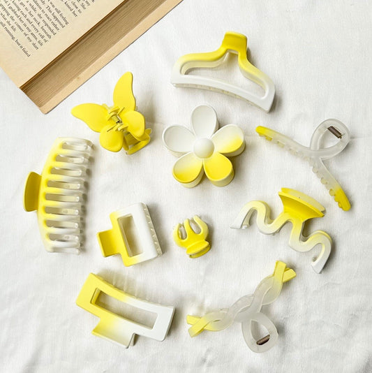 Yellow Themed Hair Claw Clutcher Set Of 10