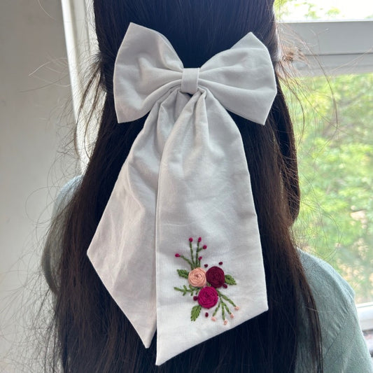 Embroidered Hair Bow Clip