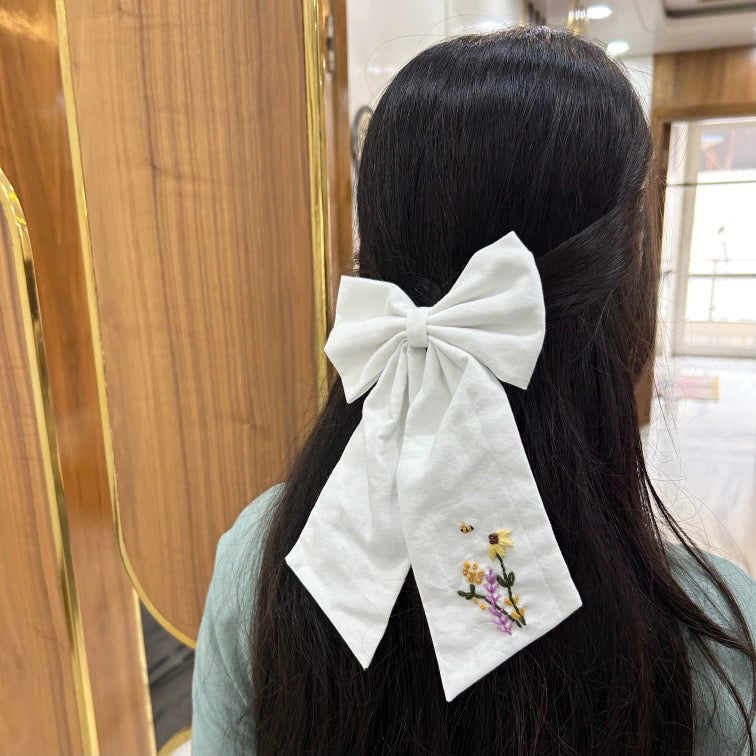 Embroidered Hair Bow Clip