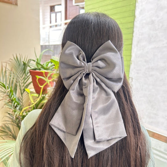 Belle Hair Bow Clip - Grey