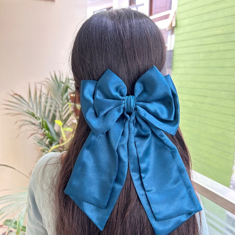 Belle Hair Bow Clip - Teal Blue