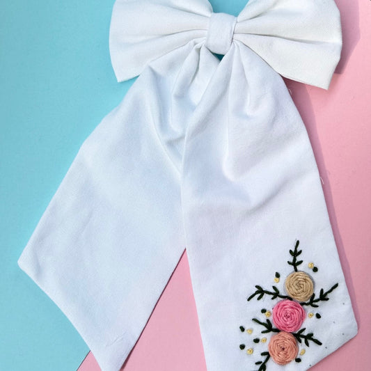 Embroidered Hair Bow Clip