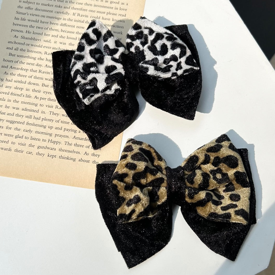 Printed Velvet Hair Bow Clip