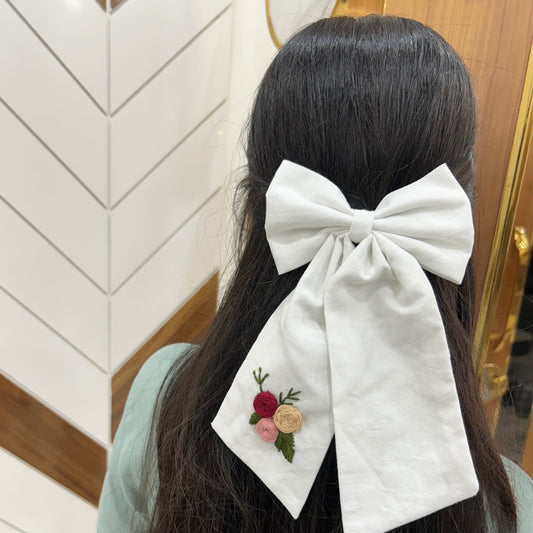 Embroidered Hair Bow Clip