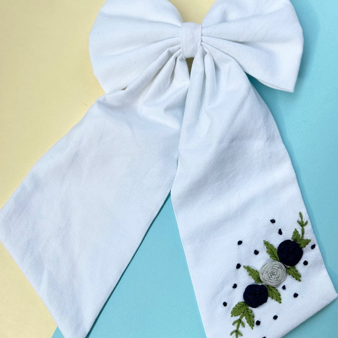 Embroidered Hair Bow Clip